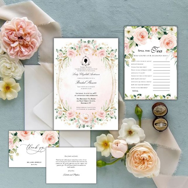 Invitación Florals rosa presupuesto Bridgerton Bridal Shower (Subido por el creador)