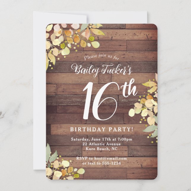 Invitación Florals Rustic Fall Gold Dots Sweet 16th Birthday (Anverso)