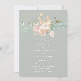Invitación Floras de acuarela rústica en Boda verde sabio