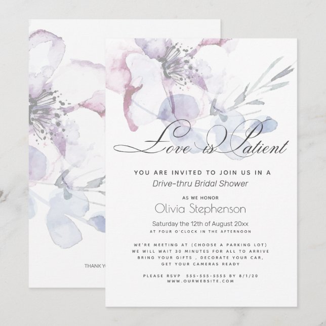 Invitación Florece el amor es paciente  Desfile de lluvia de  (Anverso / Reverso)