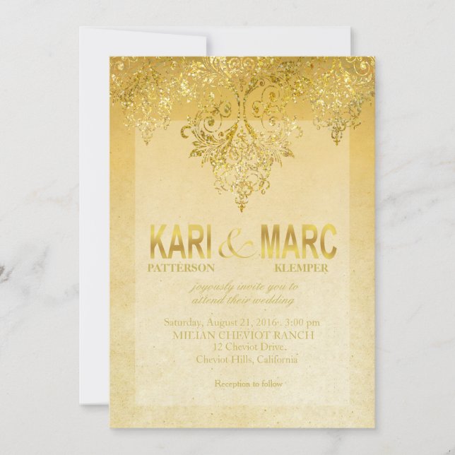 Invitación Florece Purpurina de oro y marfil antiguo de marfi (Anverso)