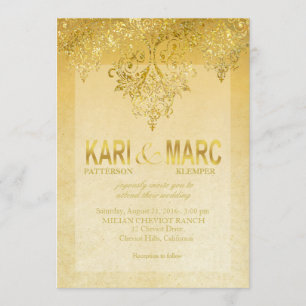 Invitación Florece Purpurina de oro y marfil antiguo de marfi