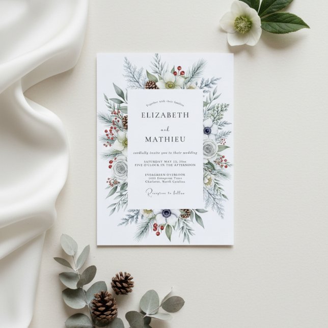 Invitación Florecer Botánico de Boda de Invierno Blanco (Subido por el creador)