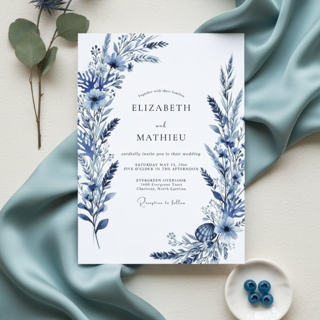 Invitación Florecer Botánico Índigo Boda (Subido por el creador)