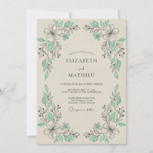 Invitación Florecer Botánico Verde Menta Boda