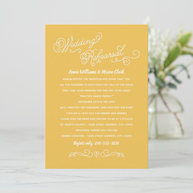 Invitación Florecer Corazón Dorado Ensayo de Boda (Anverso de pie)