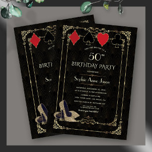 Invitación Florecer Cumpleaños de Casino Vegas Poker Art Deco