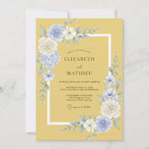 Invitación Florecer de Flor Amarilla Azul Boda
