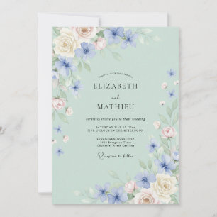 Invitación Florecer de Flor Azul Pálido en Boda