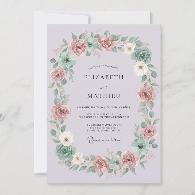 Invitación Florecer de Flor Mauve Boda (Anverso)