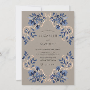 Invitación Florecer de Harina de Flor Azul Boda