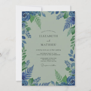 Invitación Florecer de Harina de Hoja Azul Boda