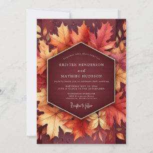 Invitación Florecer de Hoja de Otoño Borgoña Boda