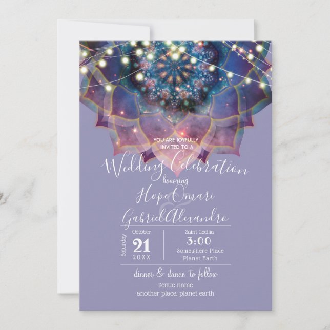 Invitación Florecer de la Nebulosa Boho | Diseño de Mandala (Anverso)