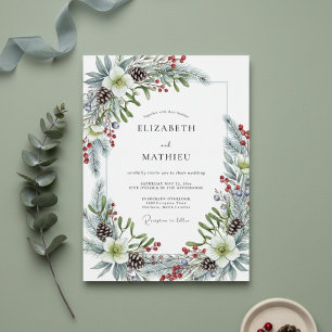 Invitación Florecer de Pino Blanco de Invierno Boda