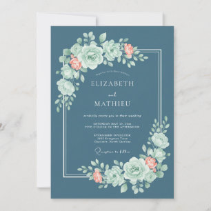 Invitación Florecer de Rosa Teal Caprichoso Boda