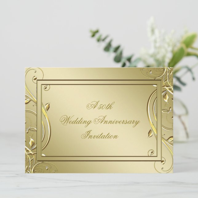 Invitación Florecer Oro 50° Aniversario del Boda (Anverso de pie)