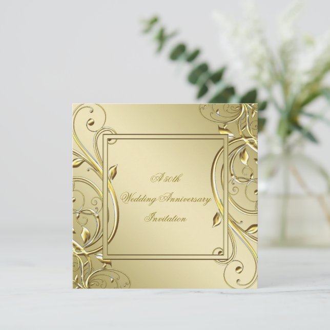 Invitación Florecer Oro 50° Aniversario del Boda (Anverso de pie)