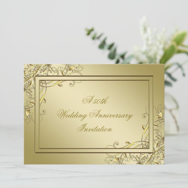 Invitación Florecer Oro 50° Aniversario del Boda (Anverso de pie)