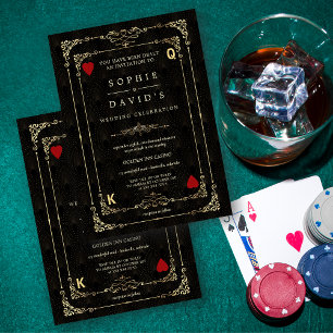 Invitación Florecer Oro Art Deco Casino Vegas Póquer Boda