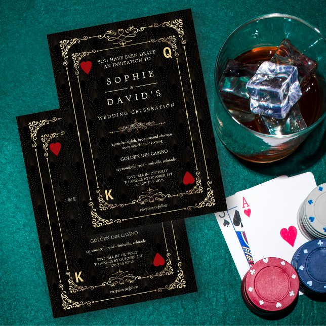 Invitación Florecer Oro Art Deco Casino Vegas Póquer Boda (Subido por el creador)