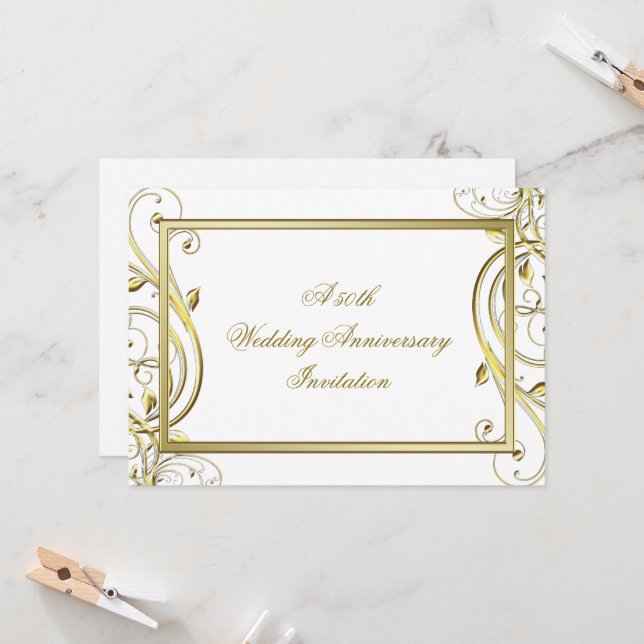 Invitación Florecer Oro Blanco 50 Aniversario de Bodas (Anverso/Reverso In Situ)