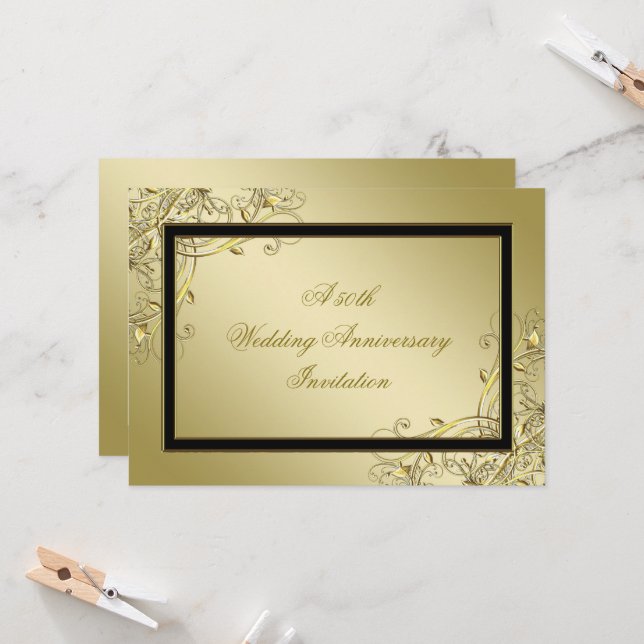 Invitación Florecer Oro Negro 50 Aniversario de Bodas (Anverso/Reverso In Situ)