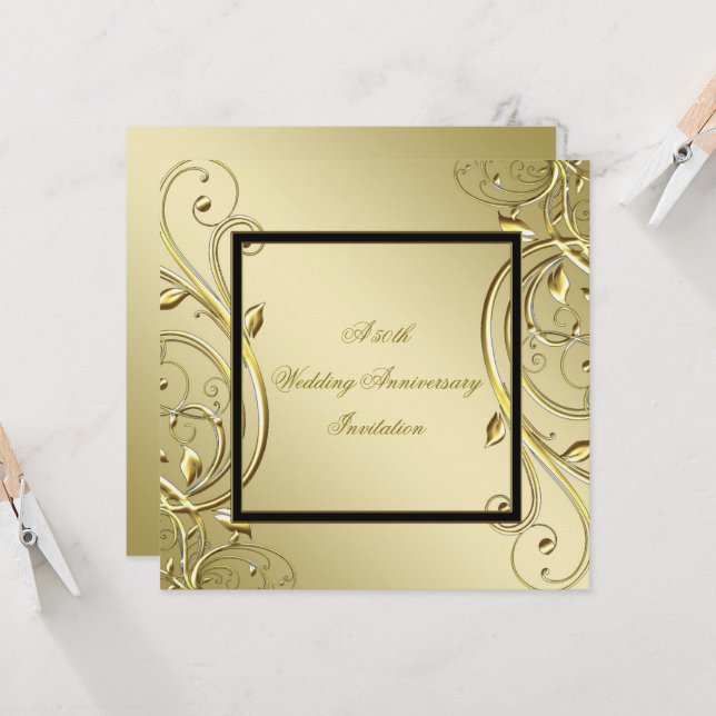 Invitación Florecer Oro Negro 50 Aniversario de Bodas (Anverso/Reverso In Situ)