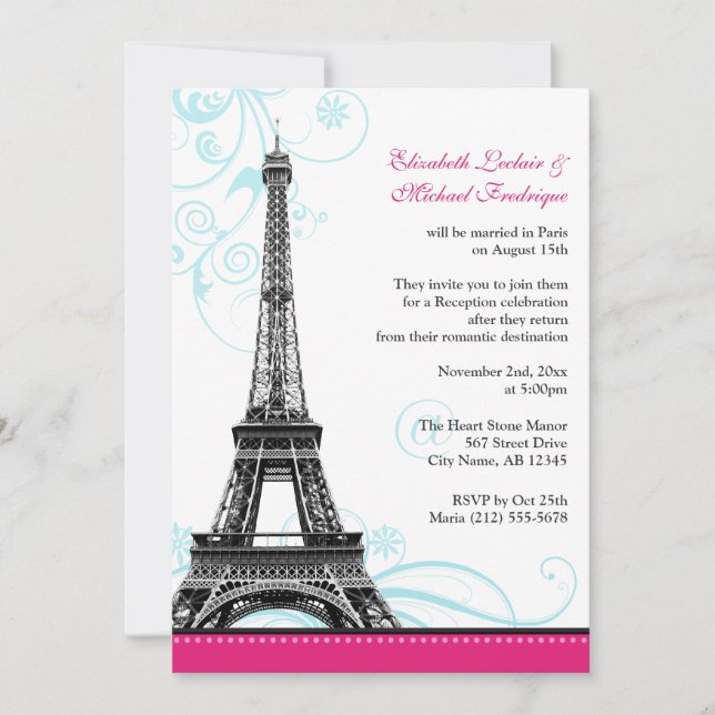 Invitación Florecer Torre Eiffel Recepción Parisina SOLAMENTE (Anverso)