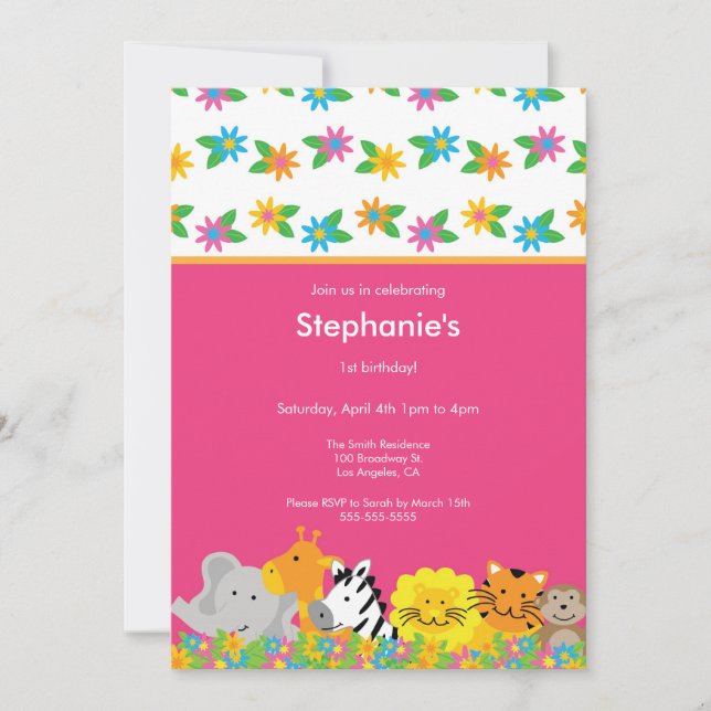 Invitación florecida de la fiesta de cumpleaños de (Anverso)