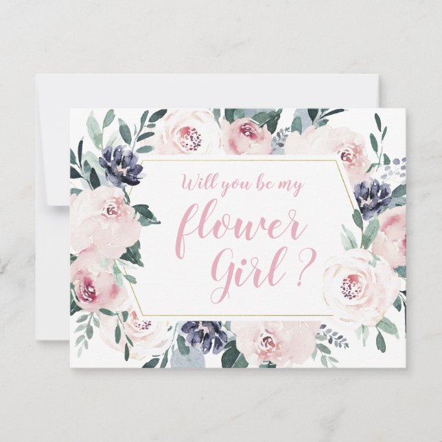 Invitación Floreciendo botánico rosa ¿Serás mi dama de flores (Anverso)