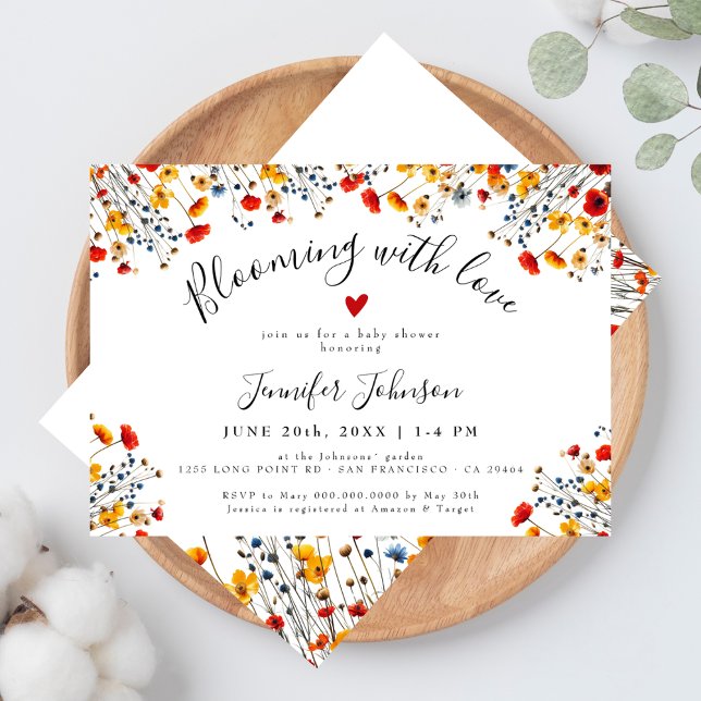 Invitación Floreciendo con Amor Chic Fiesta de Bebé Floral (Subido por el creador)