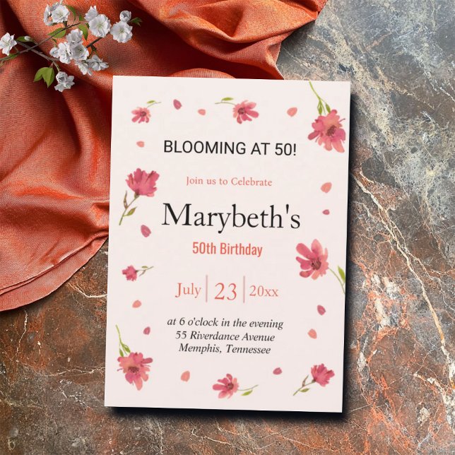 Invitación Floreciente a los 50 años - Cumpleaños con Flores (Subido por el creador)