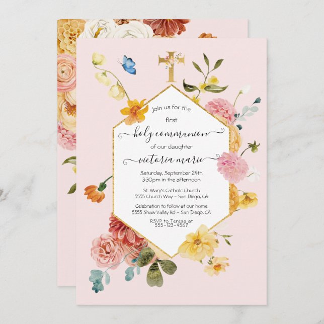 Invitación Floreciente luz floral en los jardines y airosa pr (Anverso / Reverso)