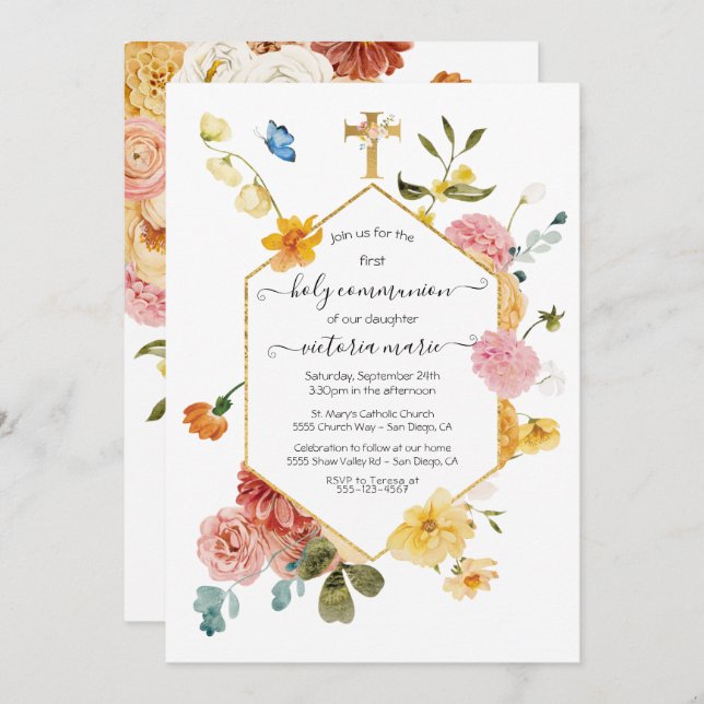Invitación Floreciente luz floral en los jardines y airosa pr (Anverso / Reverso)