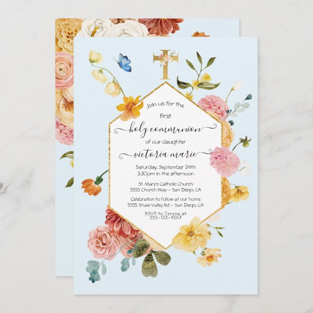 Invitación Floreciente luz floral en los jardines y airosa pr (Anverso / Reverso)