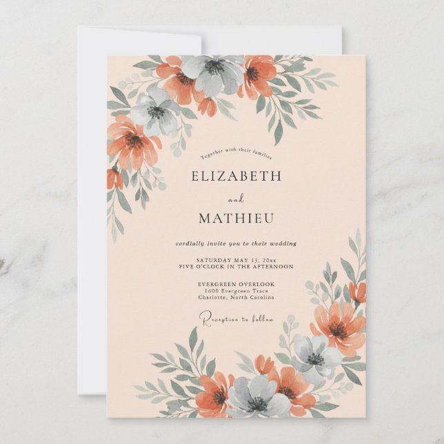 Invitación Florecimiento Artístico Coral Boda (Anverso)