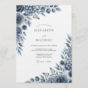 Invitación Florecimiento Artístico Índigo Boda