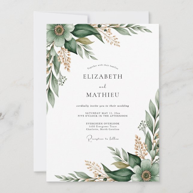 Invitación Florecimiento Botánico Esmeralda Boda (Anverso)