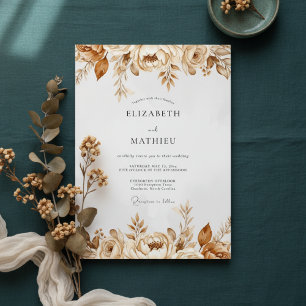 Invitación Florecimiento Botánico Marrón Boda
