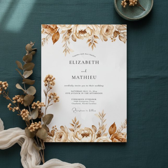 Invitación Florecimiento Botánico Marrón Boda (Subido por el creador)