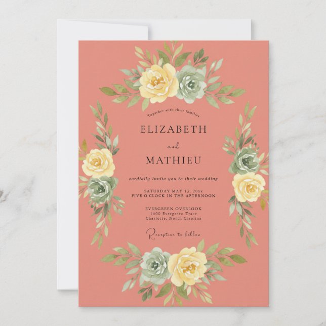 Invitación Florecimiento Botánico Suave de Coral Boda (Anverso)