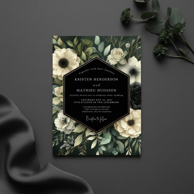 Invitación Florecimiento Botánico Verde Profundo de Boda (Subido por el creador)