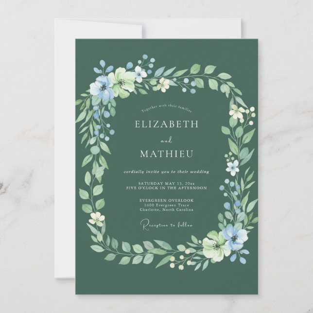Invitación Florecimiento Botánico Verde Salvia Boda (Anverso)