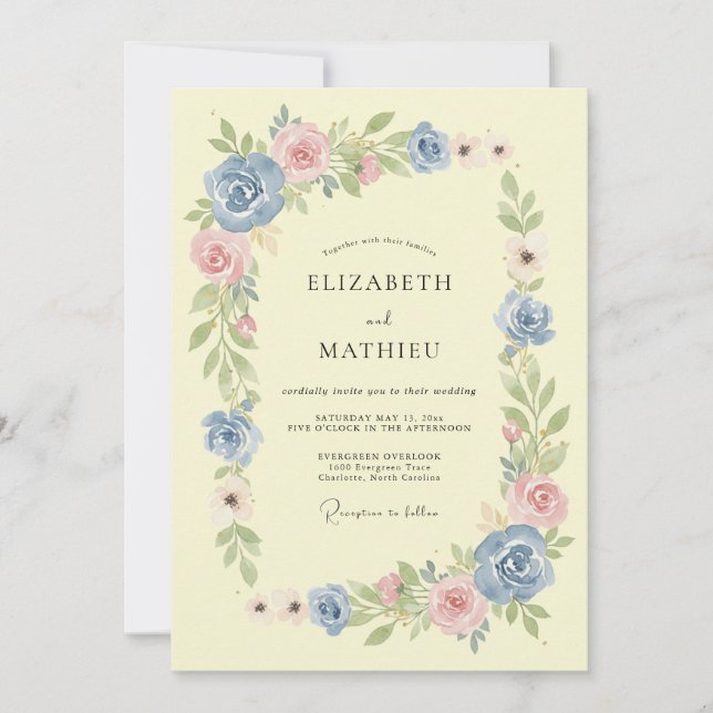 Invitación Florecimiento de boda de flor de rosa vincapervinc (Anverso)