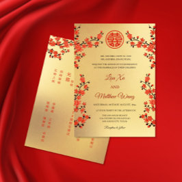 Invitación Florecimiento de cerezo rojo BILINGUAL | Boda chin