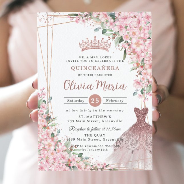 Invitación Florecimiento de cerezo Rosa vestido de oro vestid (Subido por el creador)