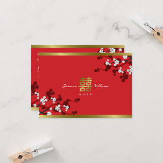 Invitación Florecimiento de cerezos doble felicidad Boda chin