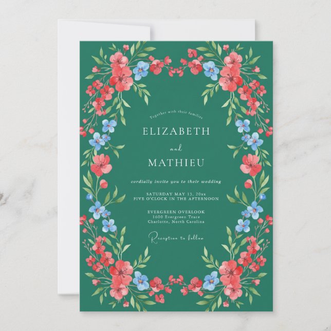 Invitación Florecimiento de Coral Esmeralda Boda (Anverso)