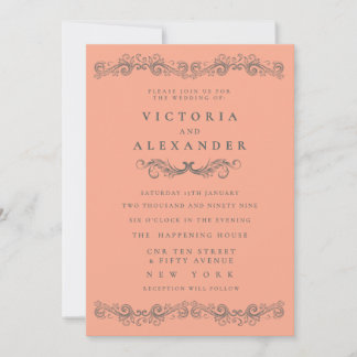 Invitación Florecimiento de Coral Negro Elegante para Bodas e